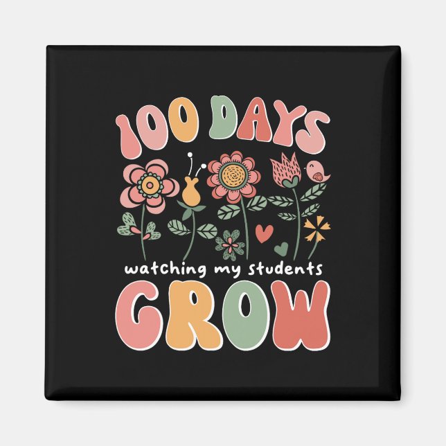 100 dagars ökning av Boho Flowers Lärare 100:e dag Magnet (Framsidan)