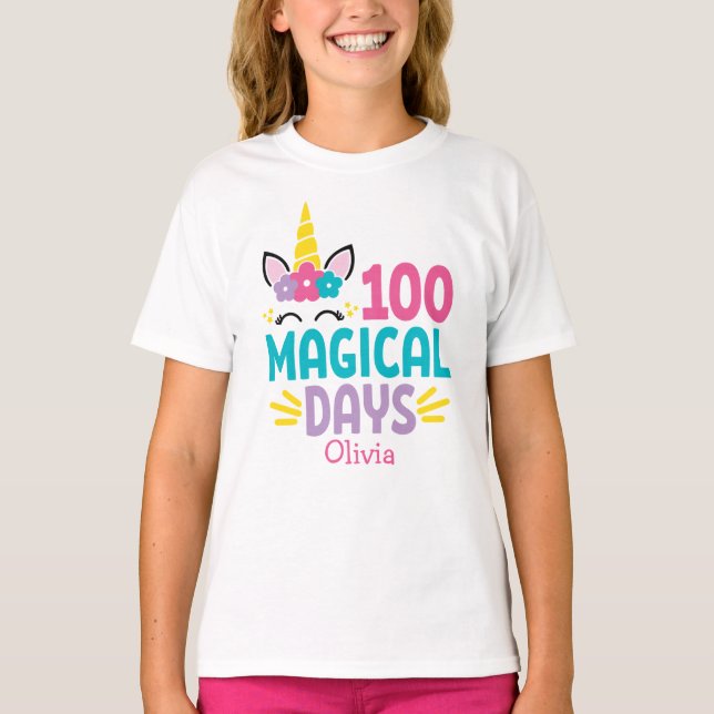 100 dagars Personlig i skolan Unicorn T Shirt (Framsida)