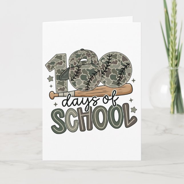 100 dagars skol camouflage baseball lärare kort (Framsida)