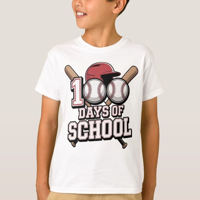 100 dagars skola baseboll sport tema t shirt (Framsida)