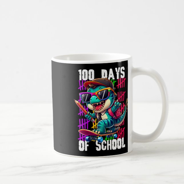 100 dagars skola Cool Dinosaur Skateboarding  Kaffemugg (Höger)
