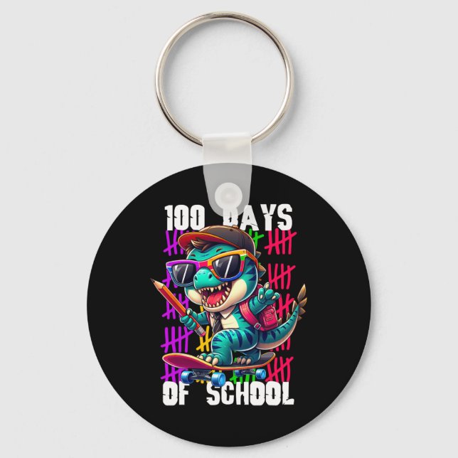100 dagars skola Cool Dinosaur Skateboarding  Nyckelring (Framsida)