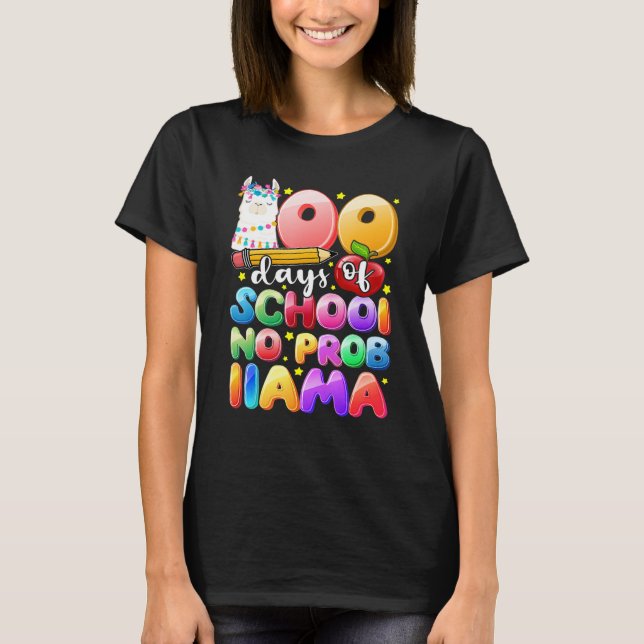 100 dagars skola Inget Probllama Lama Present Barn T Shirt (Framsida)