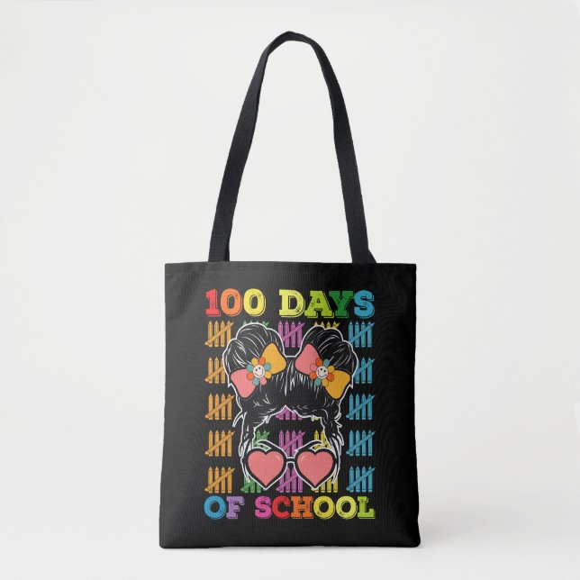 100 dagars skola Messy Bun lärare Tygkasse (Framsida)