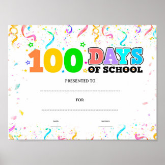 100 dagars skola prestation utmärkelse redigerbar poster