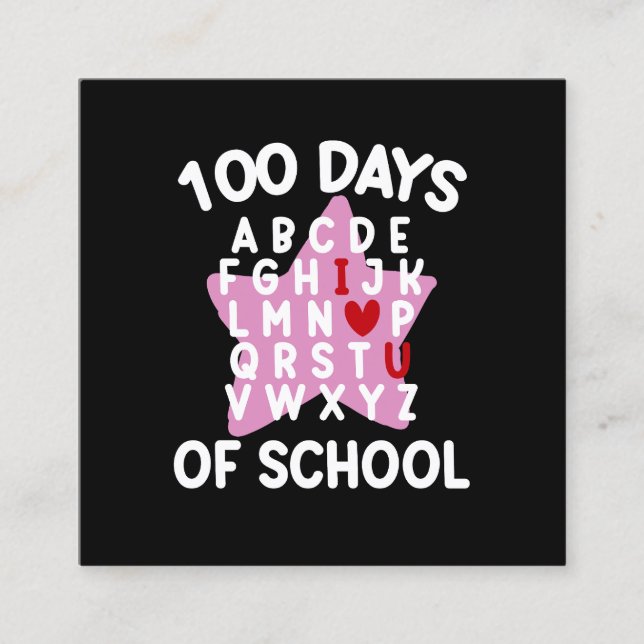 100 dagars skolalfabet 100 dagars lärare fyrkantigt visitkort (Framsida)