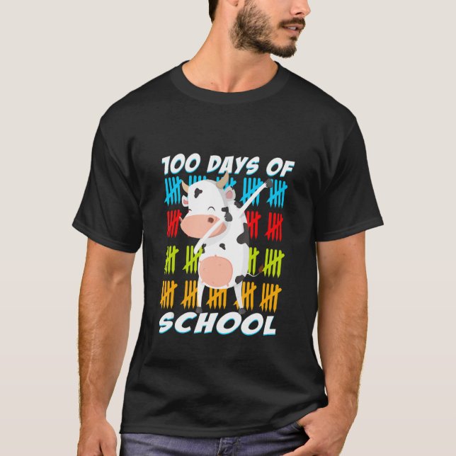 100 dagars skoldabbig ko djur tee (Framsida)