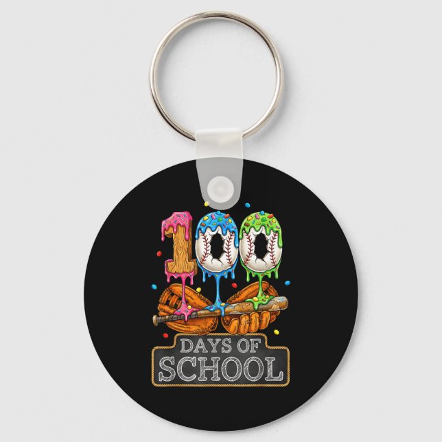 100 dagars skoldag baseball glassdroppe elev nyckelring (Framsida)