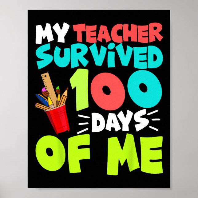 100 dagars skoldagars barnlärargåva Fu Poster (Framsidan)