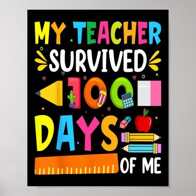 100 dagars skoldagars barnlärargåva Fu Poster (Framsidan)