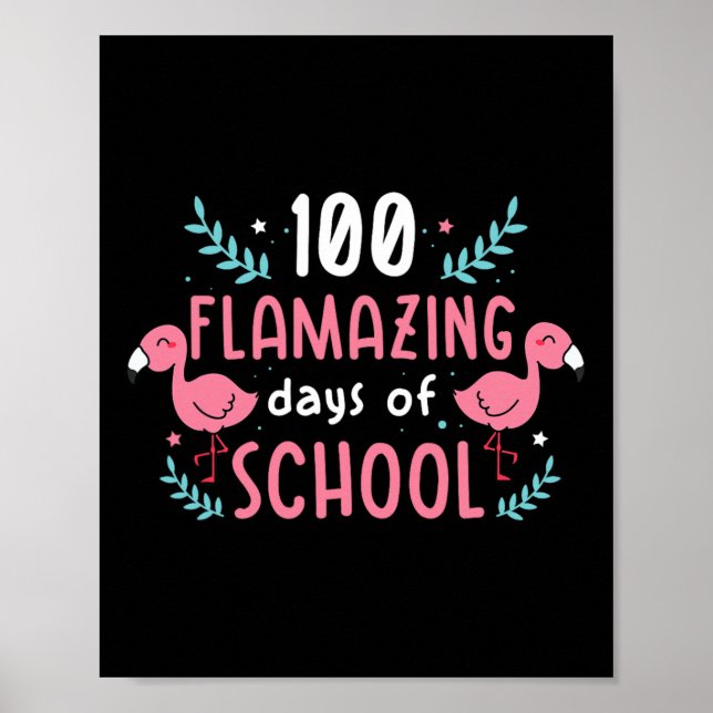 100 dagars skolflamingo-lärarbarn poster (Framsidan)