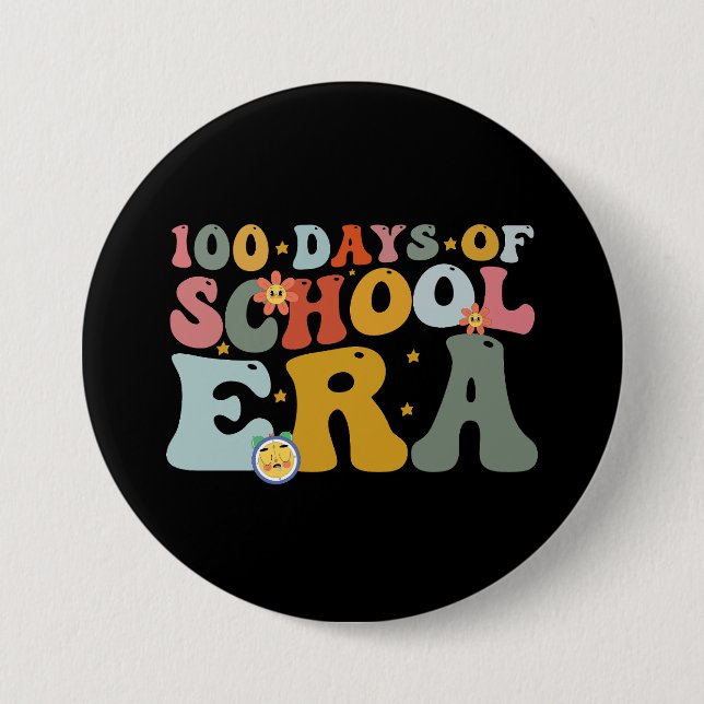 100 dagars skolgodis funky lärare barn knapp (Framsida)