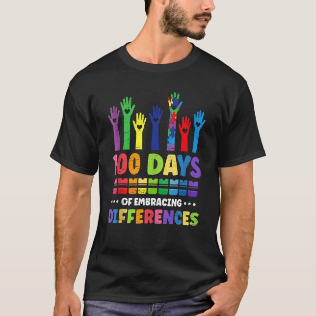 100 dagars skollärardag, 100 dagars autism Awaren T Shirt (Framsida)