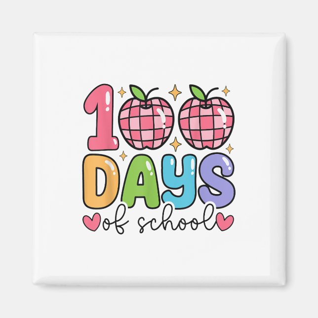 100 dagars skolretro Disco Lärare Kids Lycklig Magnet (Framsidan)