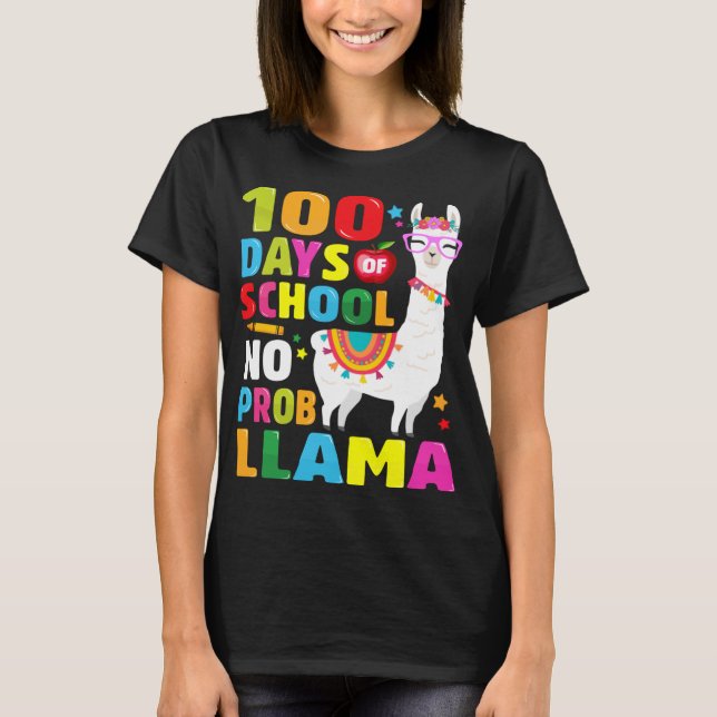 100 dagars skolskift nr Probllama Llama 100:e dag T Shirt (Framsida)