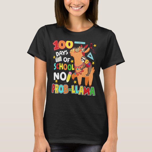 100 dagars skolskift nr Probllama Llama 100:e dag T Shirt (Framsida)