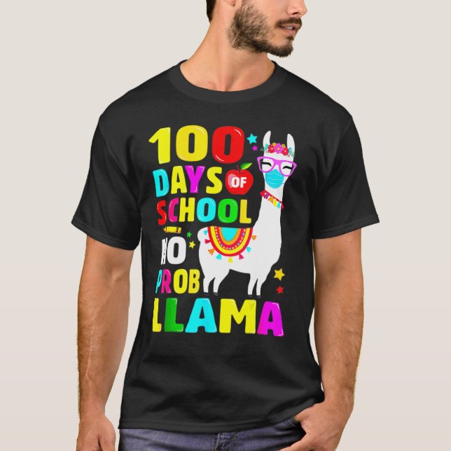 100 dagars skolskjutsnr: Probllama Llama Ansikte T Shirt (Framsida)