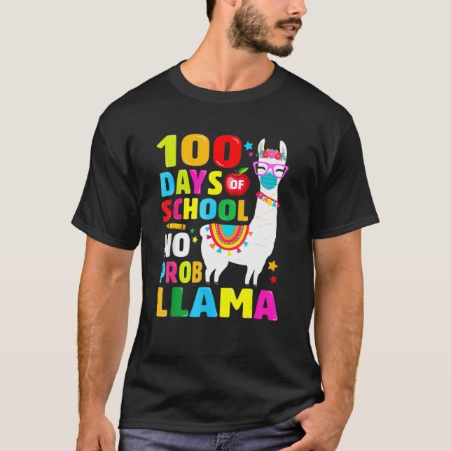 100 dagars skolskjutsnr: Probllama Llama Ansikte T Shirt (Framsida)