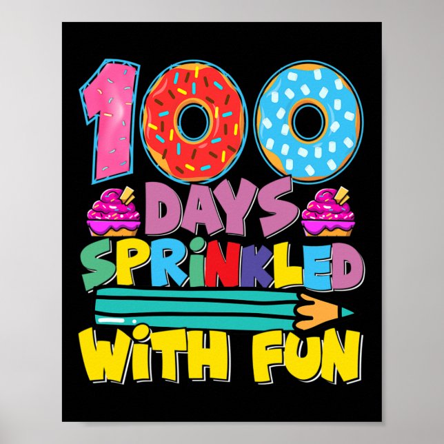 100 dagars skolsprinklad med Roligt cute Cuptårta Poster (Framsidan)