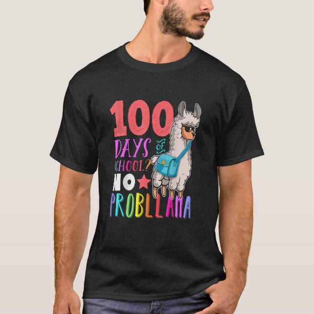 100 dagars skoltid utan Probllama Llama Lycklig 10 T Shirt (Framsida)