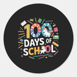 100 dagars skolUnicorn Theme Kids Teacher till och Runt Klistermärke