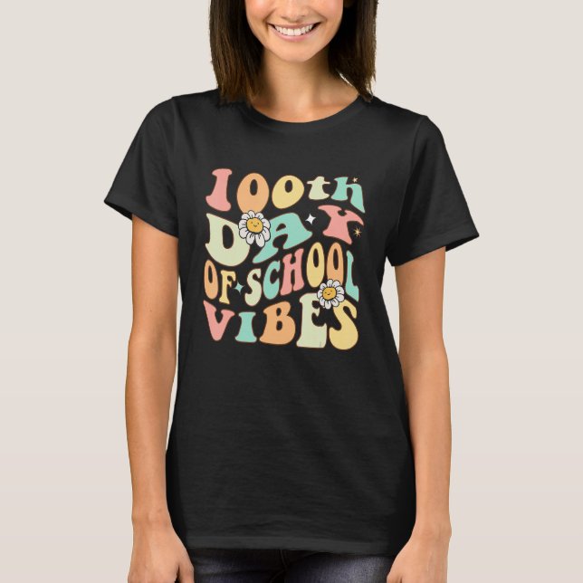 100 dagars skolvibes 100-dagarsdag för skolretro t shirt (Framsida)