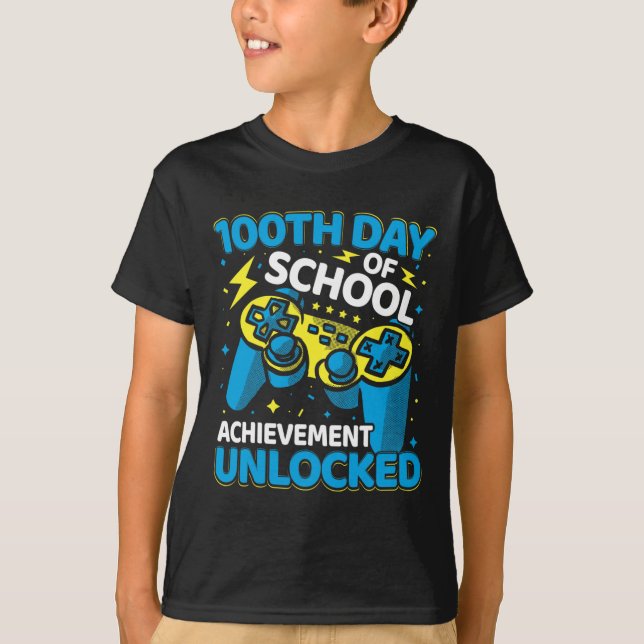 100 dagars skolvideospelskontroll Boys Girl T Shirt (Framsida)