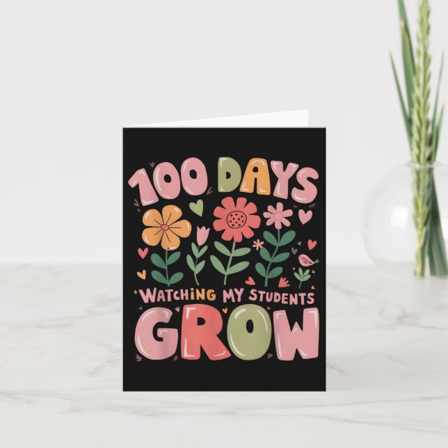 100 dagars tillväxt Retro Flowers Lärare 100 dagar Kort (Framsida)