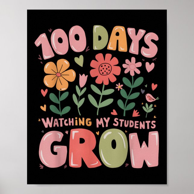 100 dagars tillväxt Retro Flowers Lärare 100 dagar Poster (Framsidan)