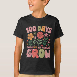 100 dagars tillväxt Retro Flowers Lärare 100 dagar T Shirt