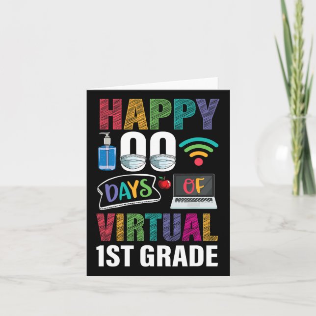 100 dagars Virtuell 1:a Klass Kids Lärare Student Kort (Framsida)