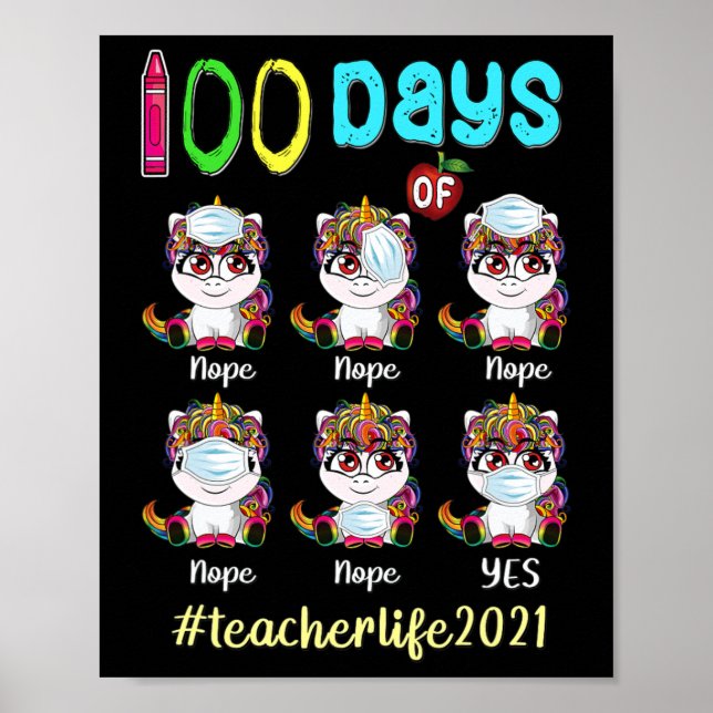 100 dagars Wearing Mask W för skollärare Poster (Framsidan)