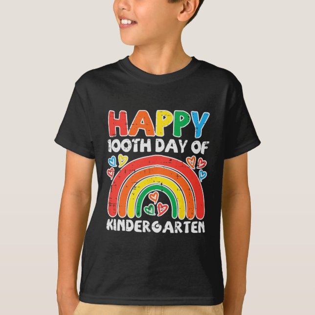 100-dagarsdag för Kindergarten Rainbow 100 Days Lä T Shirt (Framsida)