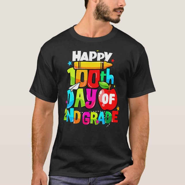 100-dagarsdagen för 2:a Klass-läraren Kids Lycklig T Shirt (Framsida)