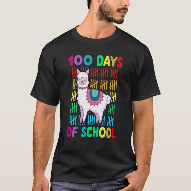 100-dagarsdagen för skoldjur lama Lycklig 100-daga T Shirt (Framsida)