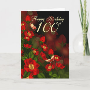 100-dagarskort med djupa röda blommor kort