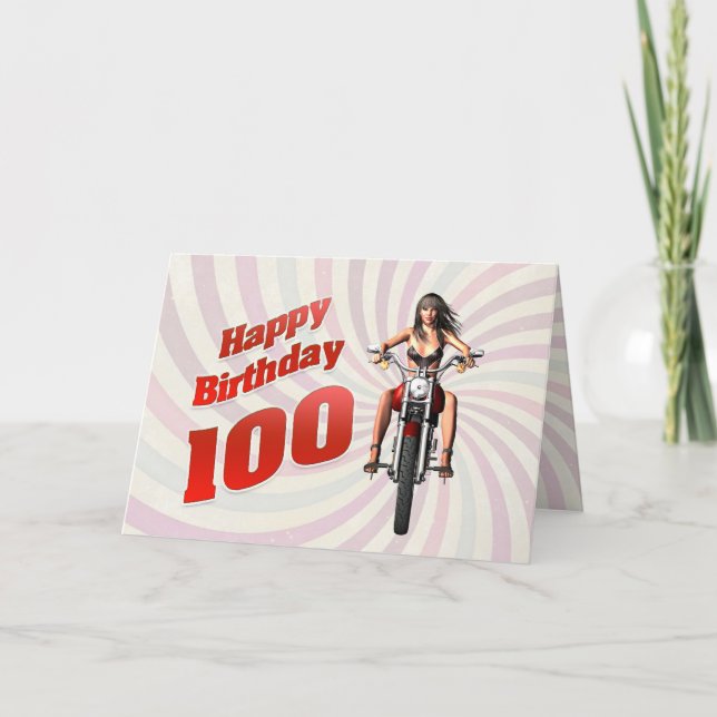 100-dagarskort med motorcykelflicka kort (Framsida)