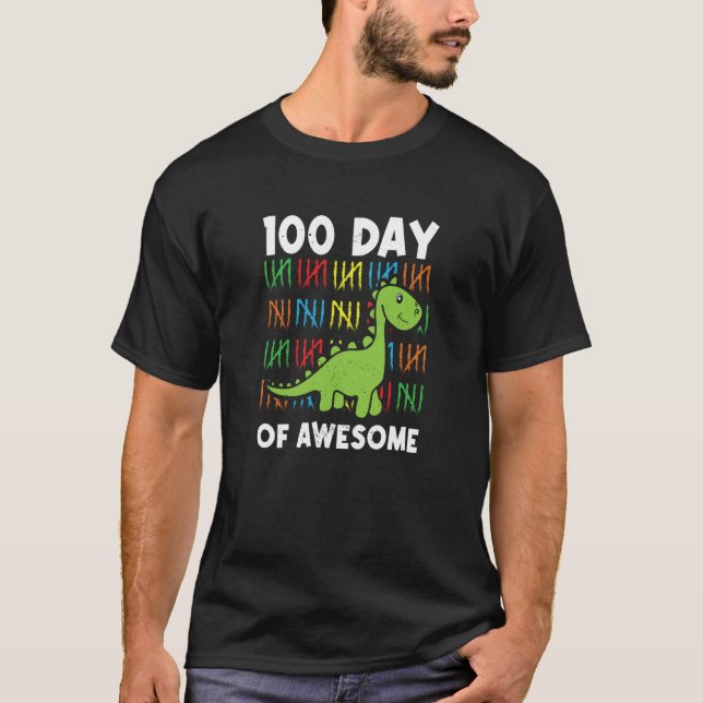 100 Day Of Awesome Rex Dinosaur Dino Tyrannosaurus T Shirt (Framsida)