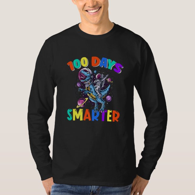 100 Day Of School 100 Days Smarter Space Dinosaurs T Shirt (Framsida)