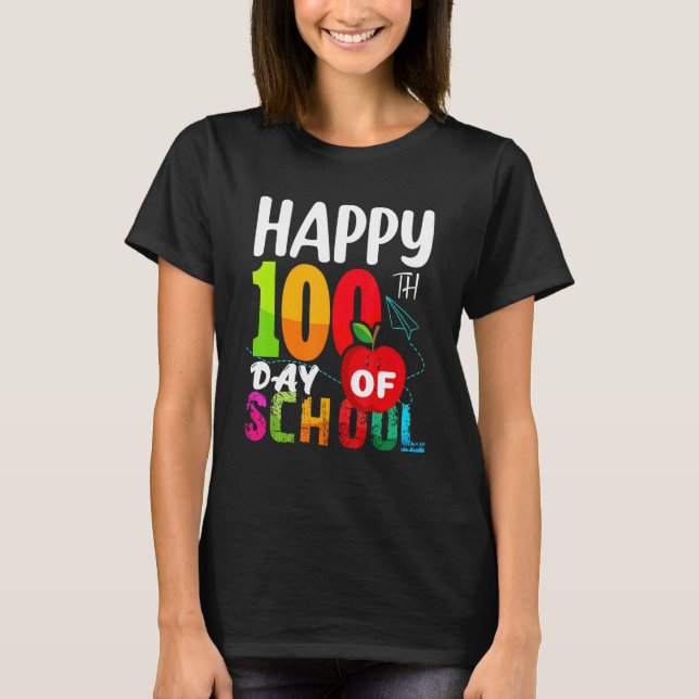 100 Day of School Teachers Kids Girls Boys Happy 1 T Shirt (Framsida)