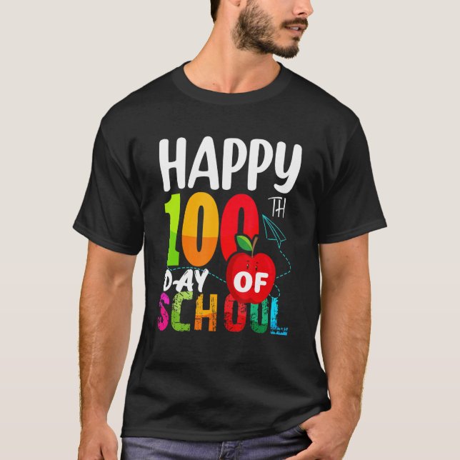 100 Day of School Teachers Kids Girls Boys Happy 1 T Shirt (Framsida)