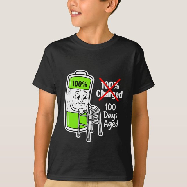100 Days Aged Funny Battery School T Shirt (Framsida)