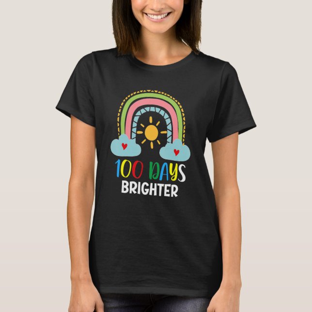 100 Days Brighter 100th Day Of School Pink Rainbow T Shirt (Framsida)