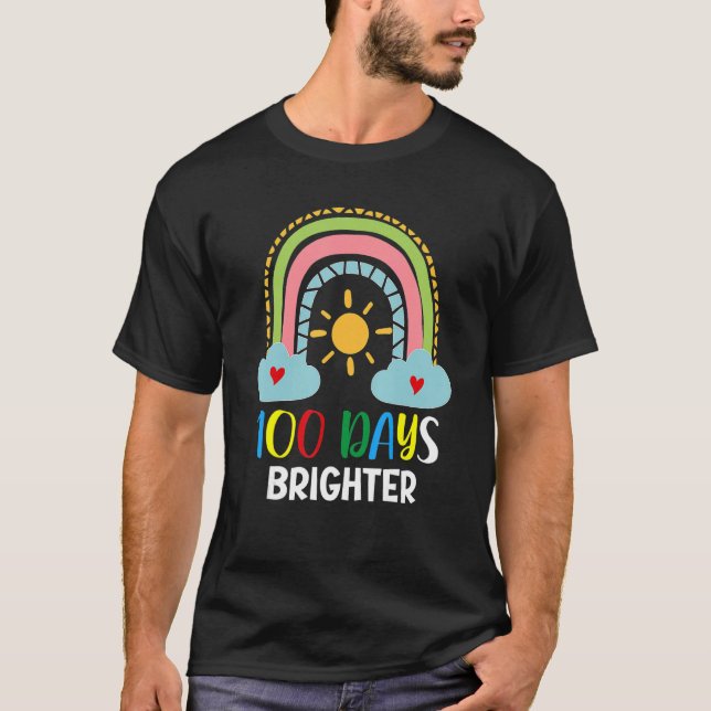100 Days Brighter 100th Day Of School Pink Rainbow T Shirt (Framsida)