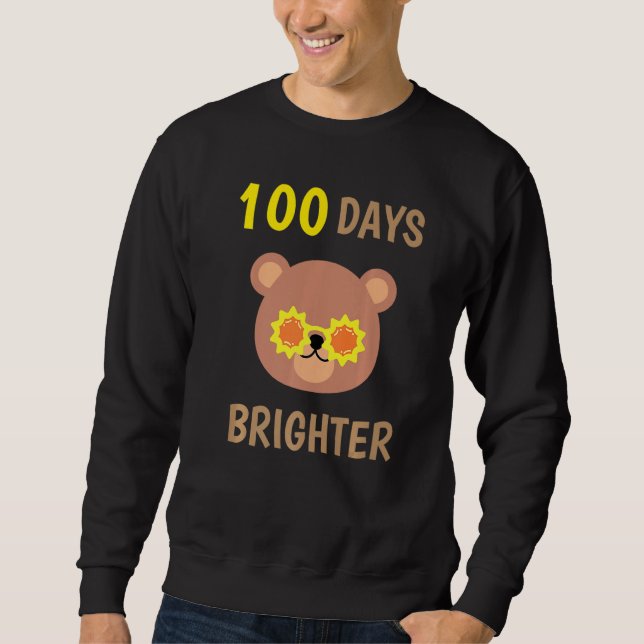 100 Days Brighter Of School Cute Bear With Sunglas Lång Ärmad Tröja (Framsida)