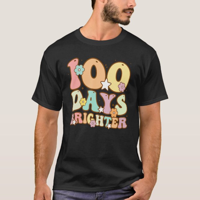 100 Days Brighter Teacher Kids Boys Girls 100 Days T Shirt (Framsida)