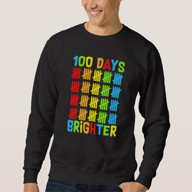 100 Days Brighter Teachers Kids Child Happy 100 Da Lång Ärmad Tröja (Framsida)