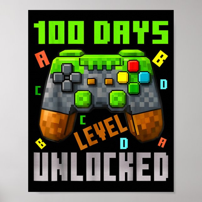 100 Days Level Unlocked Gaming 100 Days Of School  Poster (Framsidan)