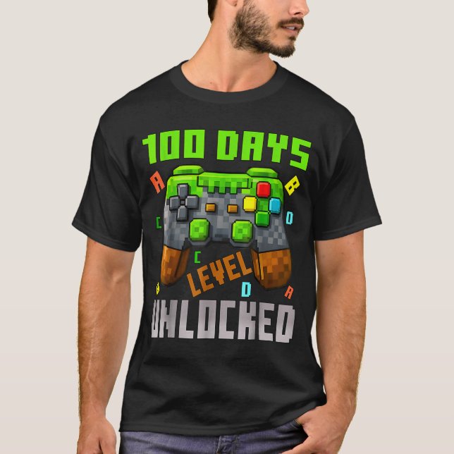 100 Days Level Unlocked Gaming 100 Days Of School  T Shirt (Framsida)