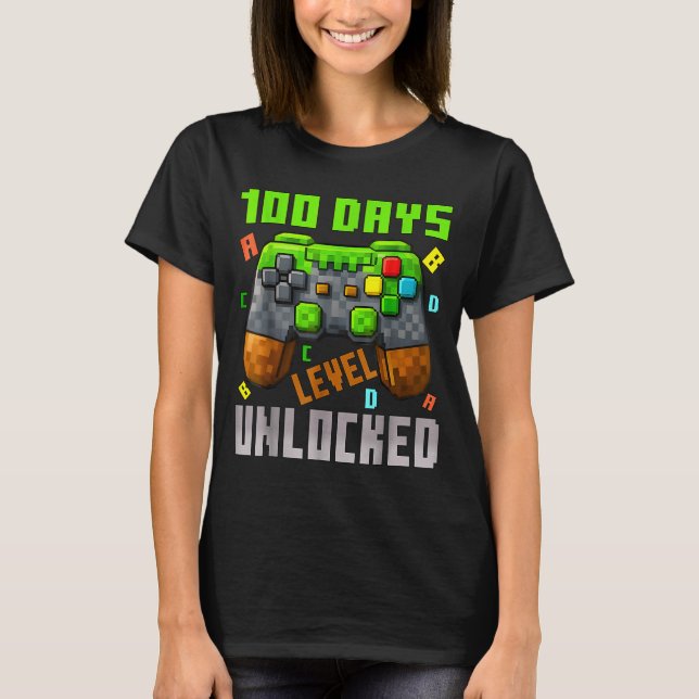 100 Days Level Unlocked Gaming 100 Days Of School  T Shirt (Framsida)
